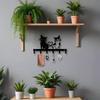 Double Cat Key Holder Wall Mount Metal Key Rack Heart Shape Black Storage Organizer for Hallway Entryway Corridor