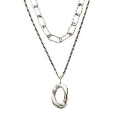 Necklace for Popular Long Pink Chain [Moonstan] Women, Necklace, 2-Row, Hypoallergenic, 2-Piece Set, Gold, Silver, Gold, Necklace, 3-Way (Silver)