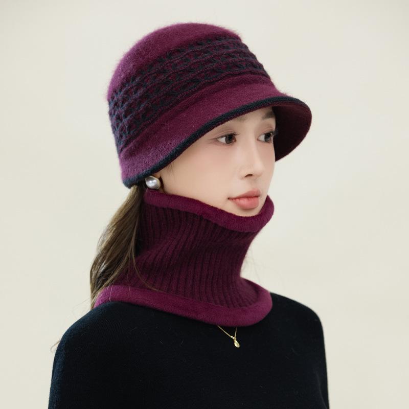 Autumn and Winter Hat for Women with High End Temperament Mother Hat Fashionable Versatile Knitted Hat Windproof Ear Protection Warm Hat