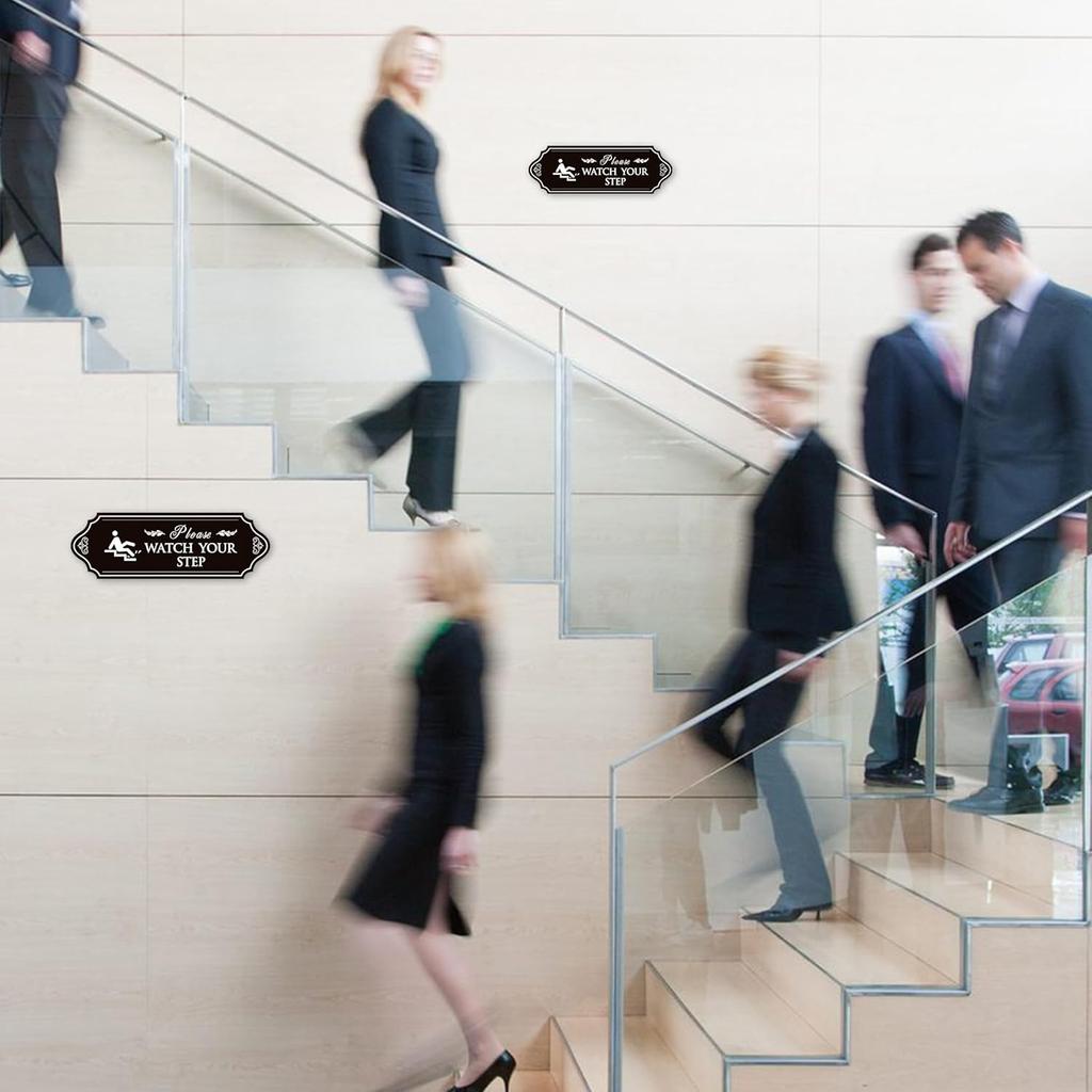 Please Watch Your Step Sign, Self-Adhesive Waterproof Vinyl Mind Your Step Sticker, Safety Sign for Home/House, Business, Restaurants and Offices