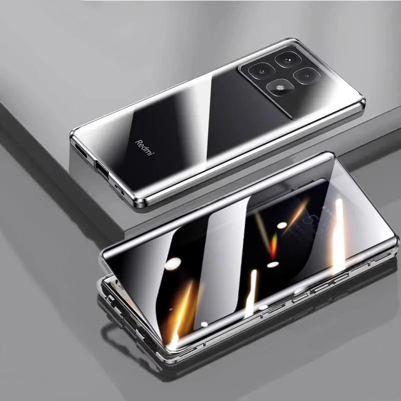 

360 Двостороння скляна чохол-бампер для Redmi Note 13 14 Pro Plus 5G Магнітний Захист від підглядання Загартоване скло Чохол-оболонка RedmiNote13ProPlus5G чорний