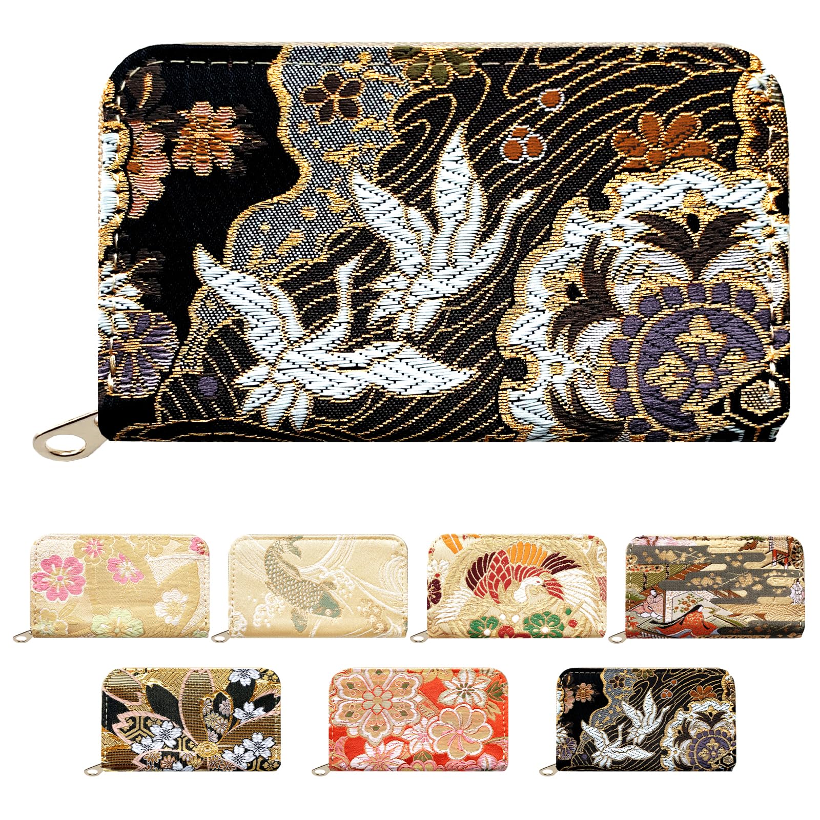 

Pine Coin Case with Round Perfect for Elegant and Featuring Michinaga and a Crane with Floral Design [leo&aoi] Nishijin-ori Zipper, Kimono,