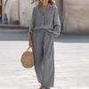 Women's Casual Two Piece Outfit Long Sleeve Button Down T Shirt And Wide Leg Pants Set Fall Spring Lounge Set