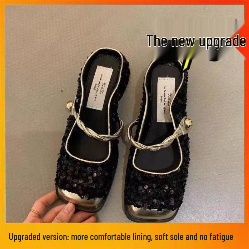 2024 Mary Jane Szpilki w stylu francuskim z cekinami: Szykowne Wiosenne Wieczorowe Skórzane Buty