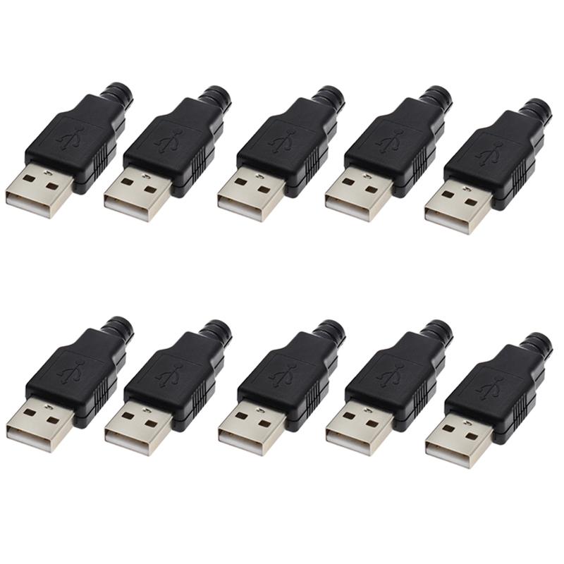 10 Stück Typ A Stecker Buchse USB 4-Pin Stecker Buchsenverbinder Mit Schwarzer Kunststoffabdeckung Typ-A DIY-Kits