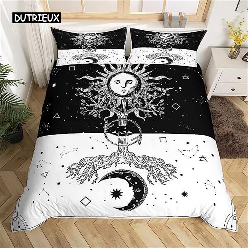 Duvet Cover Yellow Sun And Moon Sunflower Duvet Cover Vintage Indian Boho Floral Bedding Colored Mandala Tribe Bohemian Style