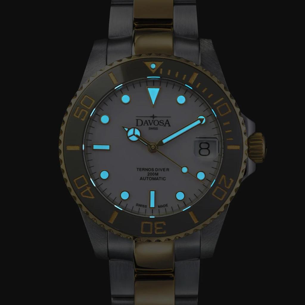 Watch Mechanical Automatic Date 200M Water Resistant Ternos Medium Swiss Made Silver [Davosa] 166.197.20
