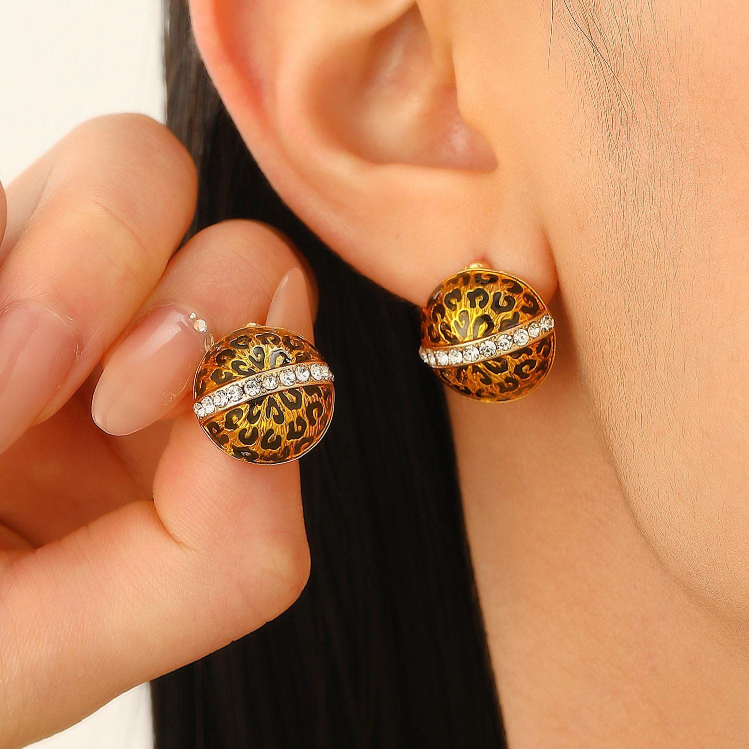 

Геометрическая простота Роскошные серьги с леопардовым принтом, глазурованные майоликой, для женщин 1 pair