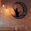 Cute Black Cats Moon Metal Sign Arts Wall Hanging Pendant Decorations for Windows Doors Mantelpieces