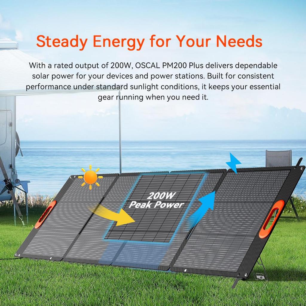OSCAL PM200 Plus Foldable Solar Panel 200W Solar System for Power Station