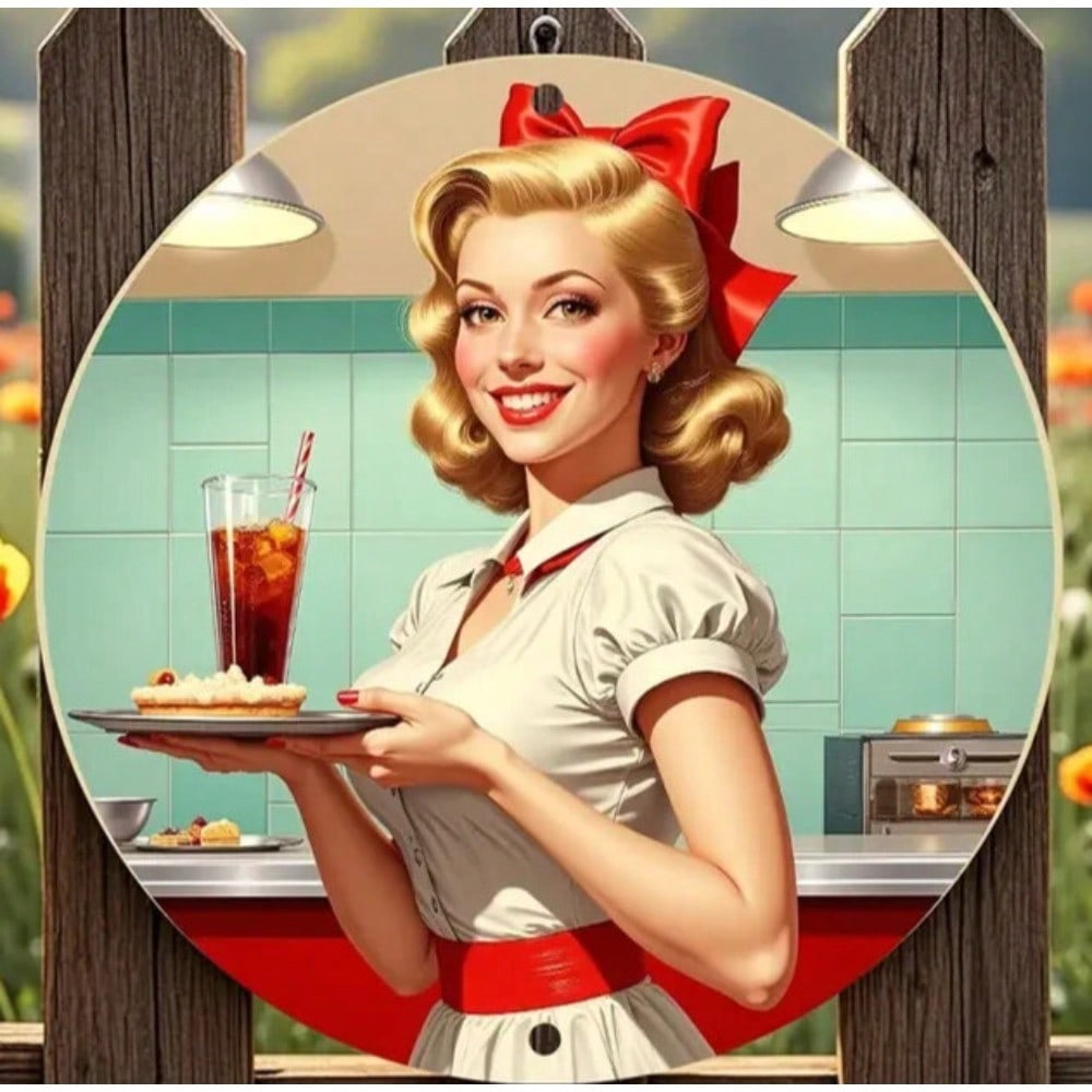 Retro Metal Wall Sign Vintage 1950s American Diner Decor for Kitchen Bar Cafe Restaurant 20x20