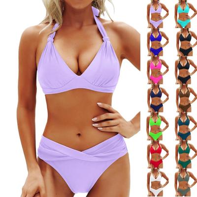 Damen Elegantes Zweiteiliges Bikini-Set Gepolstert Ohne Bügel Badeanzug