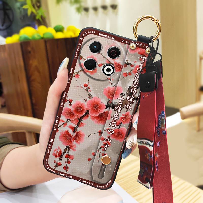Phone Holder Silicone Phone Case For Tecno Spark30 Pro 4G/KL7 Kickstand Fashion Anti-knock Wrist Strap Soft Case Ring
