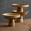 BRCoarse Pottery Fruit Platter Restaurant Dessert Snack Platter Molecular Cuisine Tableware Retro High Footed Salad Sashimi PlateEY