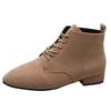 Large size women's boots 2025 autumn and winter British style small short boots solid color suede pointed lace-up thick heel large size boots