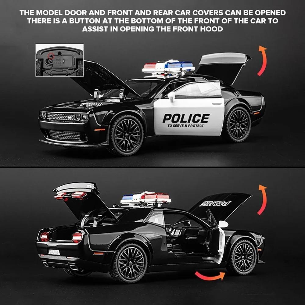 1/32 Dodge Hellcat Police Car Models Toys Alloy Diecast Simulation Scales Pull Back Moodel with Sound Light Car Toys for Boys
