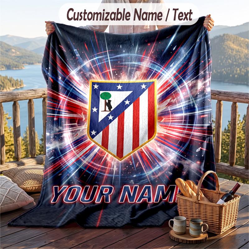 Pătură de flanelă cu imprimeu Atletico Madrid Nume personalizat Text Pătură moale pentru canapea pat