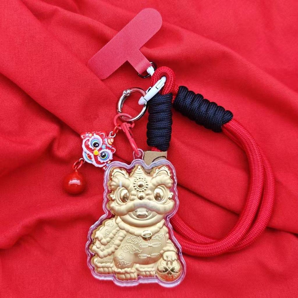 Year of the Horse 999 Pure Gold Lion Dance Zodiac Keychain & Red String Dragon Necklace Pendant