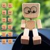 1 Set Shaking Wooden Man Figurine with 12 Expressions Handmade Shaking Feet Wooden Doll Car Dashboard Desktop Decoration