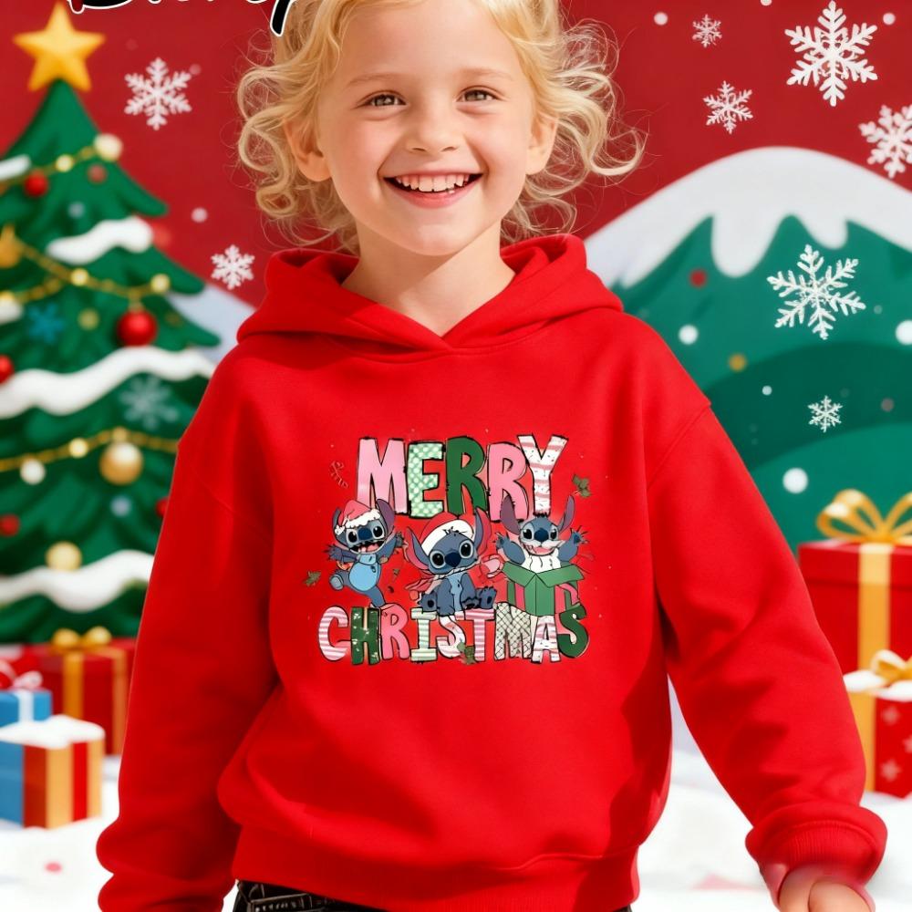 

Хит продаж Детские осенне-зимние худи с рождественской тематикой Стич, теплые и удобные, модная спортивная одежда для девочек 130