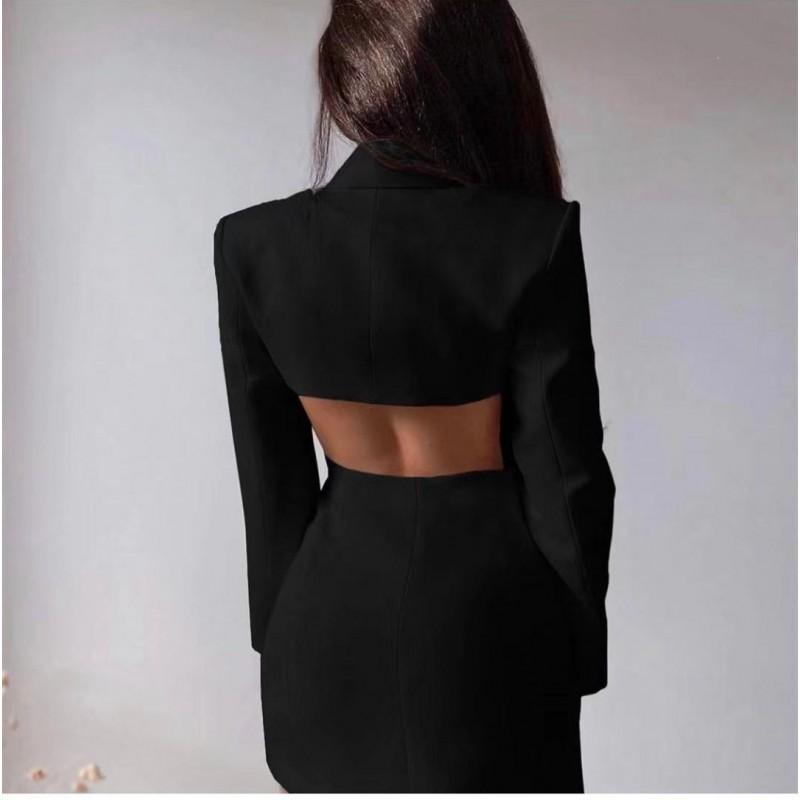 European American Commuter Suit Backless Double-breasted Dress