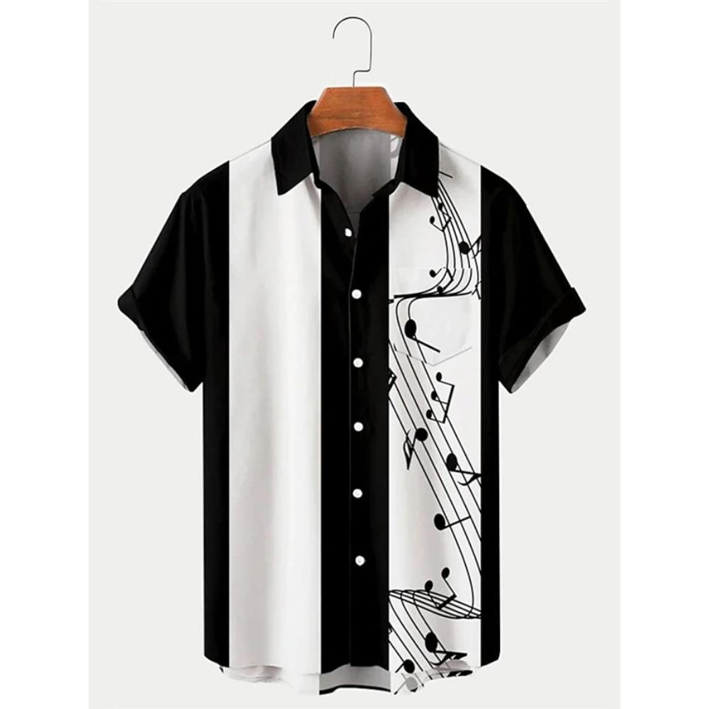 

Футболка с 3D-принтом и музыкальными нотами, повседневная и унисекс-футляр больших размеров для улицы с лацканами и пуговицами 4XL