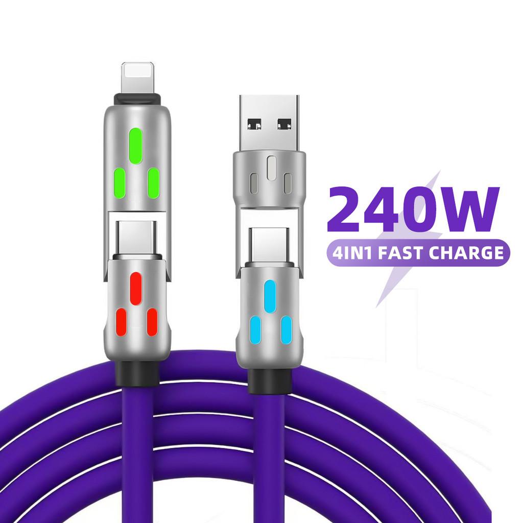 

HdoorLink 4-in-1 PD 240W Fast Charging Mech Data Cable USB Type C to Type C Cable Data Cable For iphone 16 15 14 Pro Samsung фиолетовый