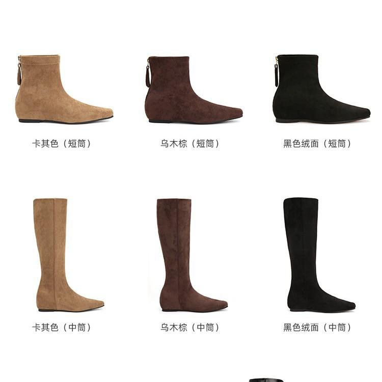 Sheepskin~ Korean retro suede versatile~ 5cm inner height increase minimalist small square head rear zipper thin boots short boots women