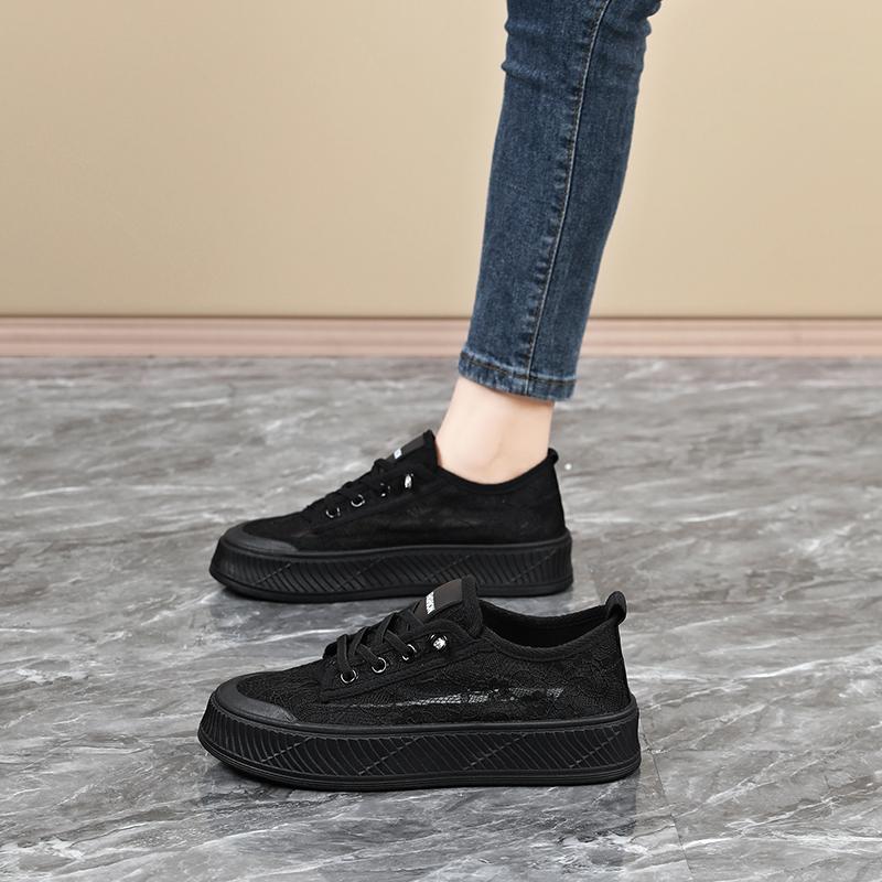 Women Summer Lace Casual Shoes Breathable Girl Black Shoes Plus Size