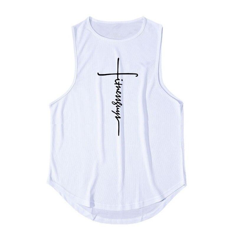 

Мужская спортивная одежда Muscleguys, летние дышащие быстросохнущие футболки без рукавов для фитнеса в помещении, топы на бретелях для бега на открытом воздухе с принтом XXL белый