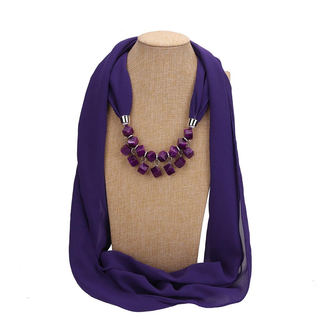 Bold Red Chiffon Scarf Necklace with Cubic Beads – Fashionable Infinity Scarf for Women, Statement Jewelry Accessory