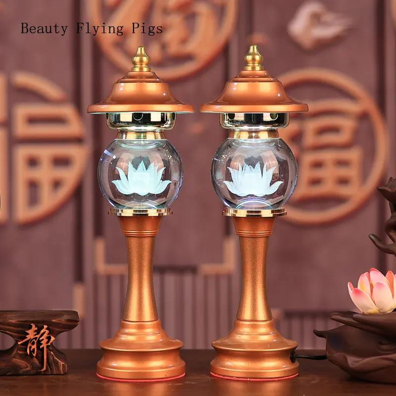 2pcs crystal 7color variable lotus candlestick household supply Buddha feng shui