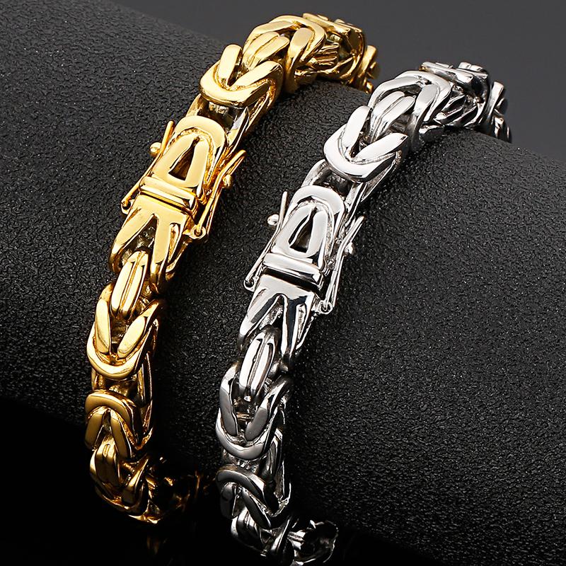 Hiphop Chain Bracelets For Men Never Fade Gold Color Stainless Steel Bracelet Manly Wrist 8.66" Classic Mens Jewellery Accessories