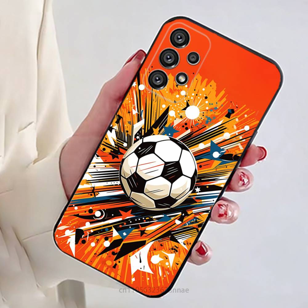 Fire Football Soccer ball  Phone Case For Samsung Galaxy A13,21s,22,31,32,52,53,71,80,A91 Soft Black Shell