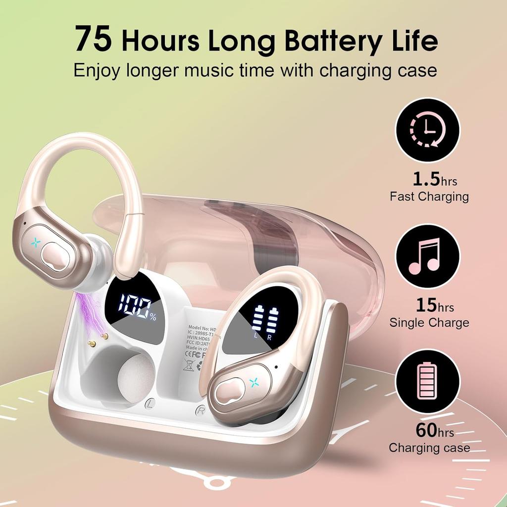 Bluetooth 5.4 Earbuds 75Hrs with Charging Case,IPX7 Waterproof Sport Earphones with Mic,Wireless Noise Cancelling Headphones