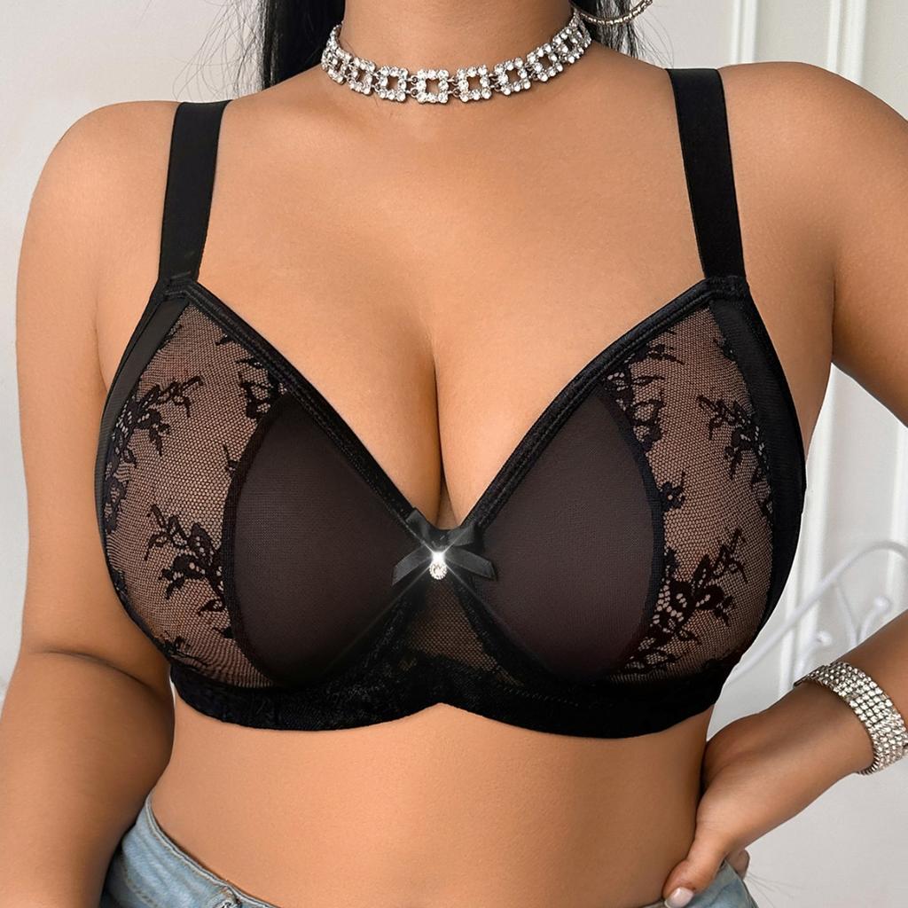 Sexy Tulle No-padded Comfortable Breathable Underwear for Women with Push-up and Side-tightening Steel Ring Plus Size Bra