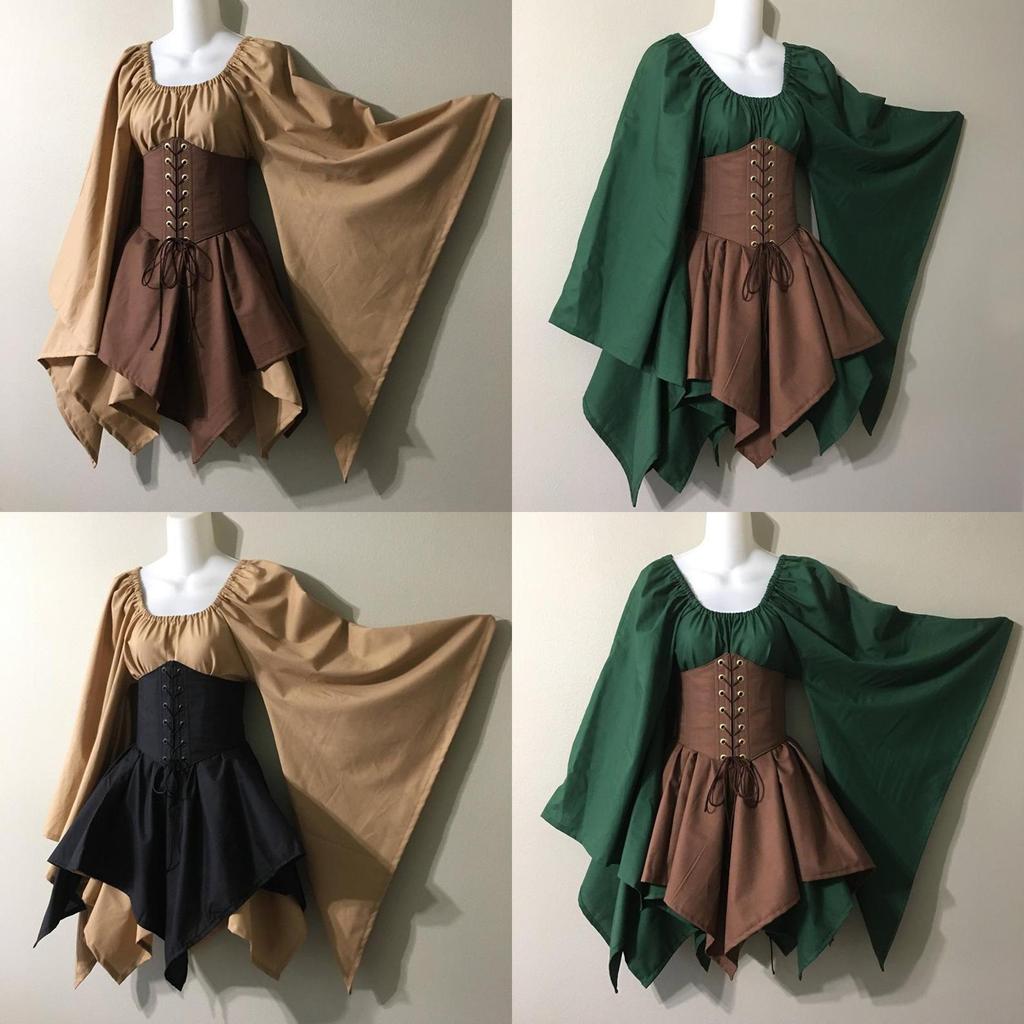 Enchanting Medieval Women Woodland Elf Fairy Dress Corset Set For Halloween Magic