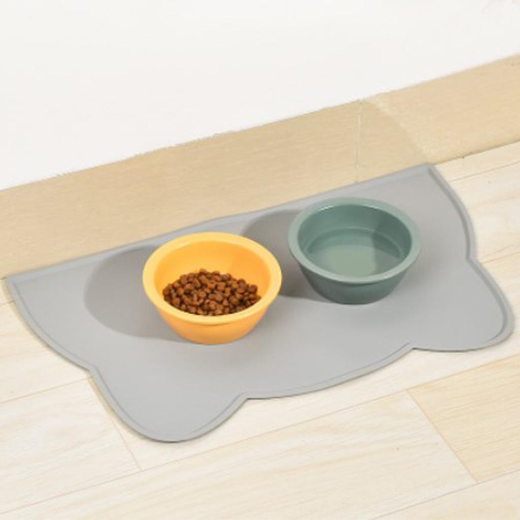 Cat Bowl Mat 17.3in Long 9.8in Wide Soft Anti Slip Silicone Spill Proof Pet Food Pad for Home Indoor Floor Gray