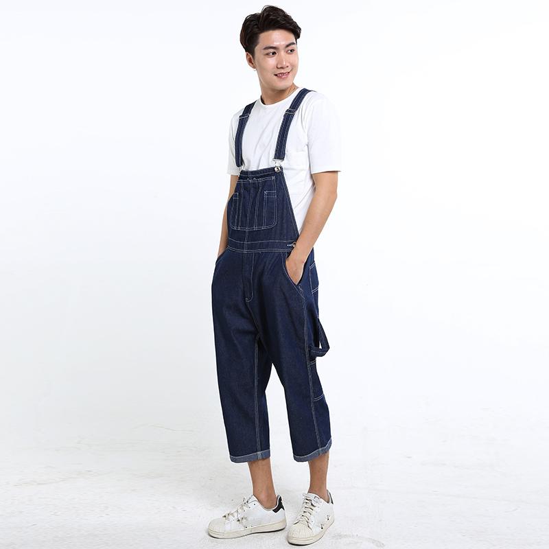 Men's Denim Shorts Men's Denim Overalls Large Size Strap Straight Pants Light Blue Shorts
