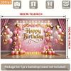 Pink Gold Birthday Tapestry, "Happy Birthday" with Floral and Balloons for Photo Booth