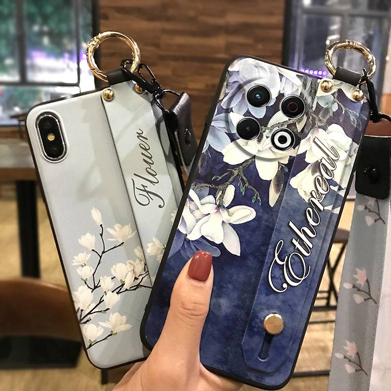 Protective Flower Phone Case For Tecno Spark30 Pro 4G/KL7 Kickstand Dirt-resistant Phone Holder Wrist Strap Back Cover