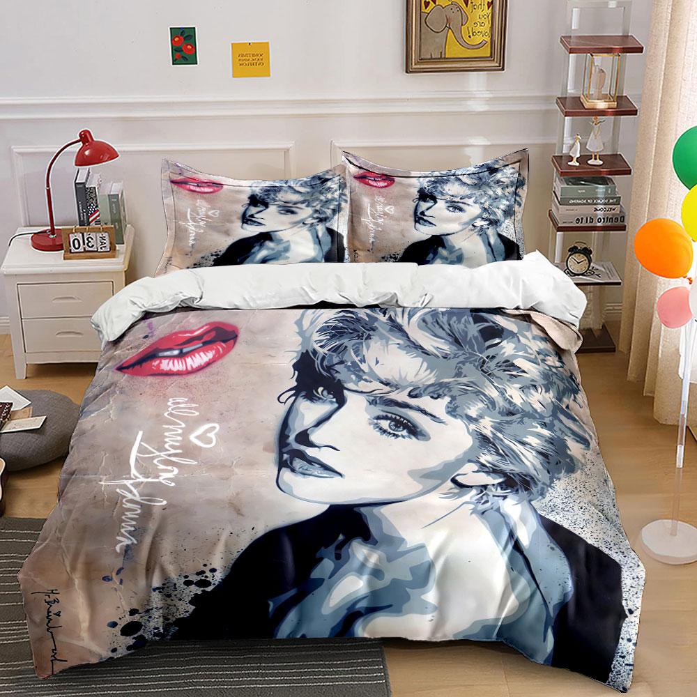 Pop Art Portrait with Red Lips Bedding Duvet Cover Set Duvet Cover Pillowcases (1*Duvet Cover 2*Pillowcases, Without Duvet Insert)