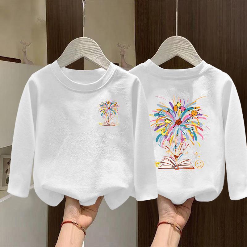 Girls' Autumn 2025 Korean-Style White Cotton Long-Sleeve Top for Older Children