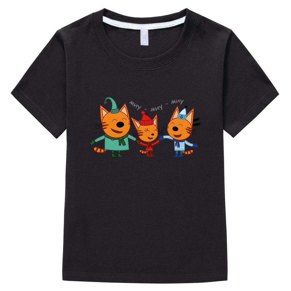 Kid-e-cats Print T Shirt Cartoon Kids T-Shirts Three Kitten Russian Funny Clothing Summer Children Tops Girls Boys Clothes
