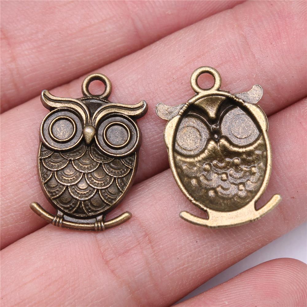 10pcs Vintage Antique Bronze Color Plated Owl Charms Pendant For Necklace Keychain Making DIY Crafts