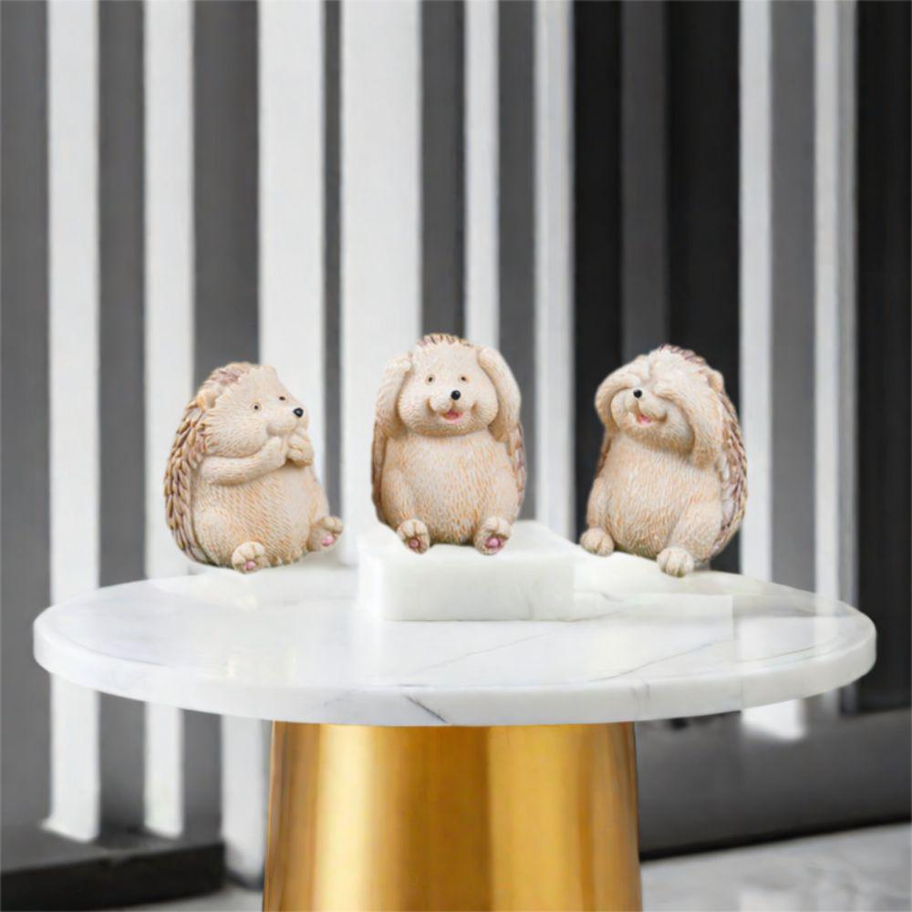 3pcs Cartoon Hedgehog Statue Resin Miniatures Figurine Crafts Animal Sculpture  Gift