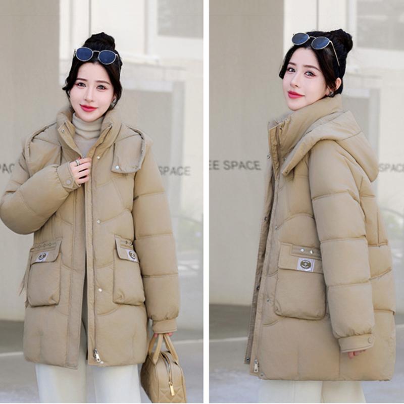 Autumn and Winter Korean Version Hooded Bread Jacket, Thick Down Cotton Jacket, Medium To Long Down Jacket, Loose Outer Jacket, Cotton Jacket