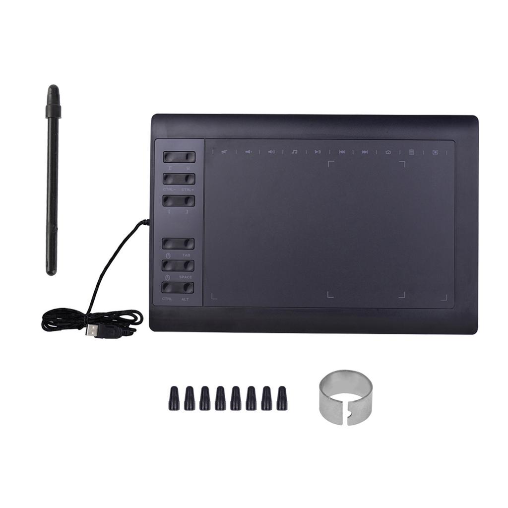 10x6 Inch Professional Graphics Drawing Tablet 12 Express Keys with 8192 Levels Support PC Laptop Connection