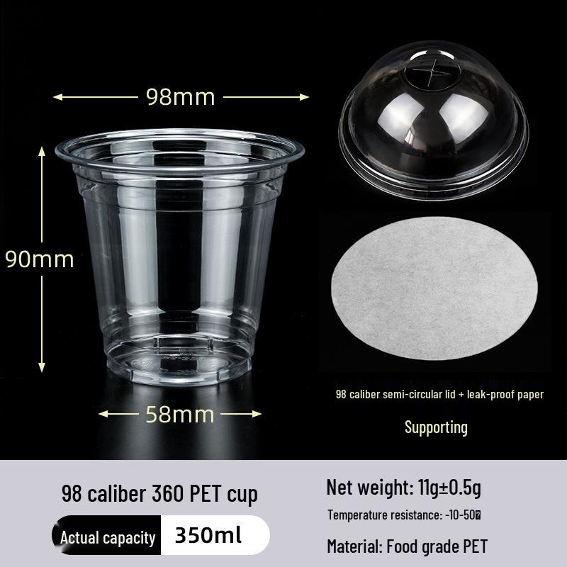 Disposable PET Plastic Cup with Lid - 98mm Caliber for Milk Tea, Coffee, Lemon Tea, or Iced Drinks