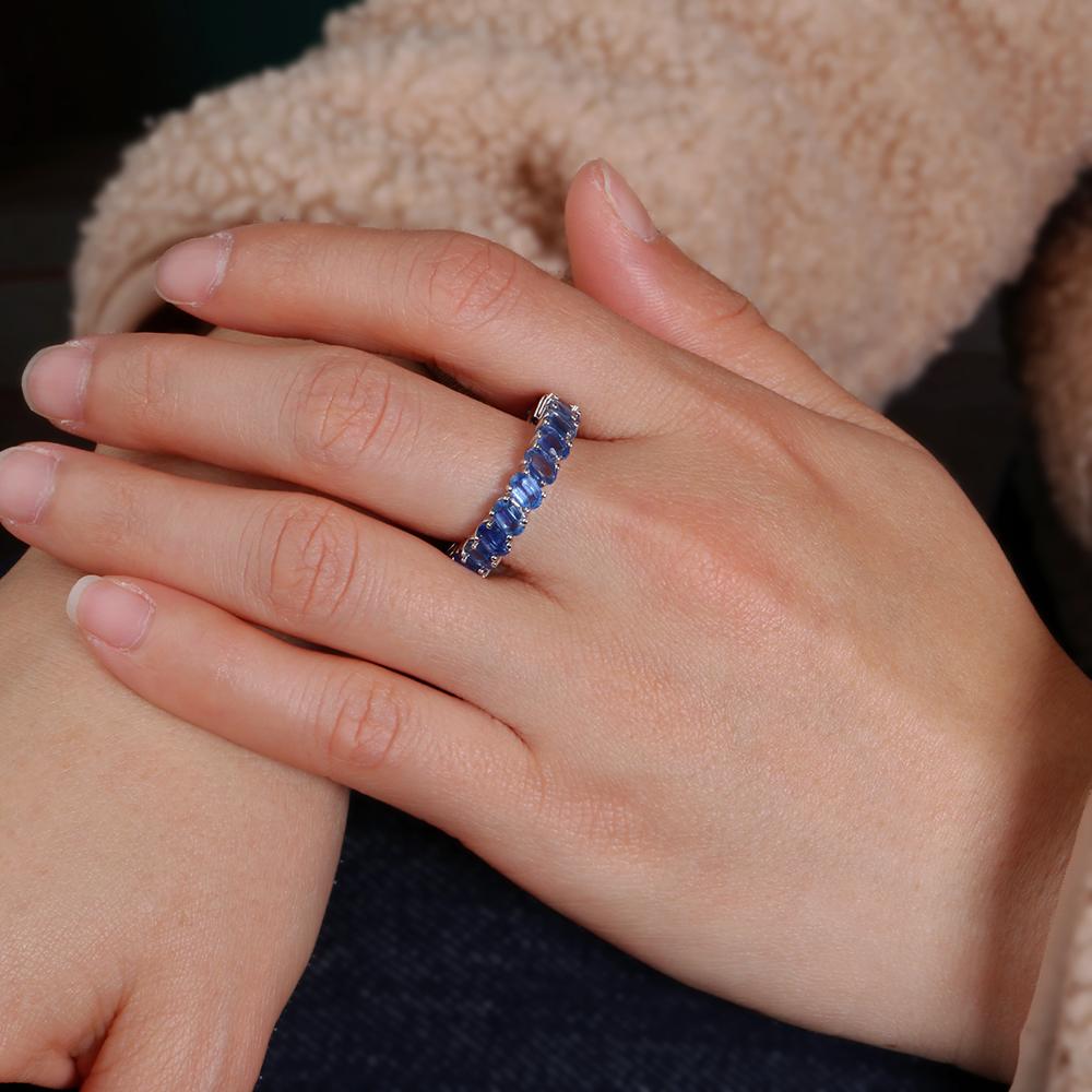 Classic Luxury Design Natural Blue Kyanite Oval Gems Ring 925 Silver Fine Jewelry for Women Anniversary & Banquet & Party Gifts